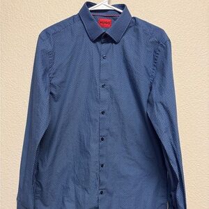 HUGO Men's Navy Geometric Button Down Shirt